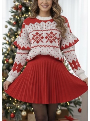 Maglione fiocchi di neve bianco e rosso