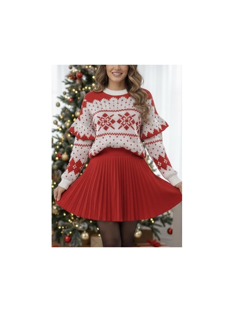 Maglione fiocchi di neve bianco e rosso