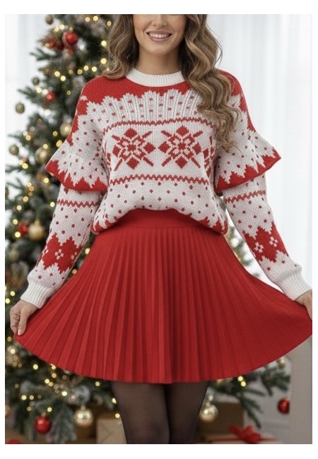 Maglione fiocchi di neve bianco e rosso