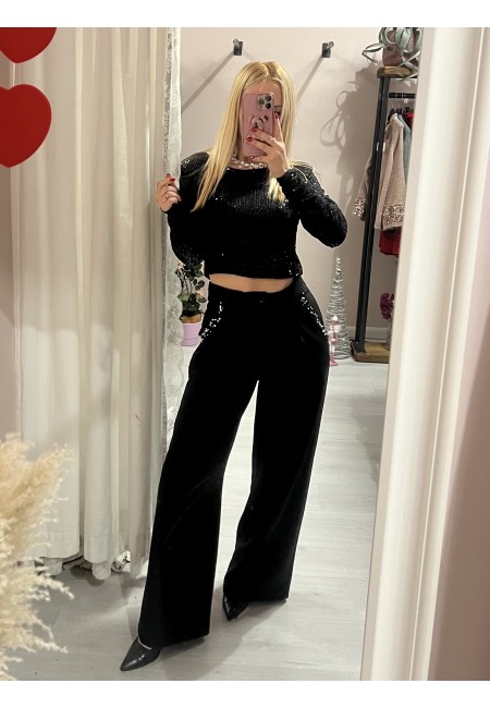 Maglia corta con paillettes NERA