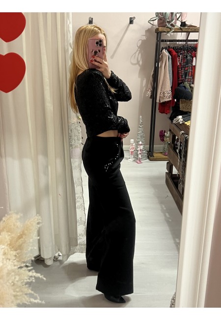 Maglia corta con paillettes NERA