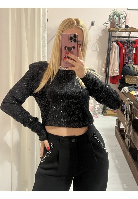 Maglia corta con paillettes NERA