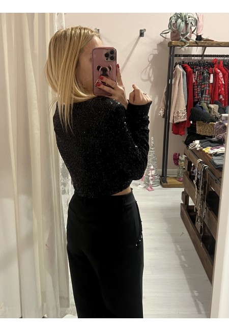 Maglia corta con paillettes NERA