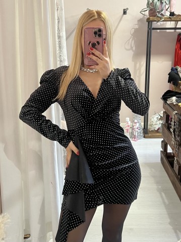 Vestito velluto con borchiette brillanti nero