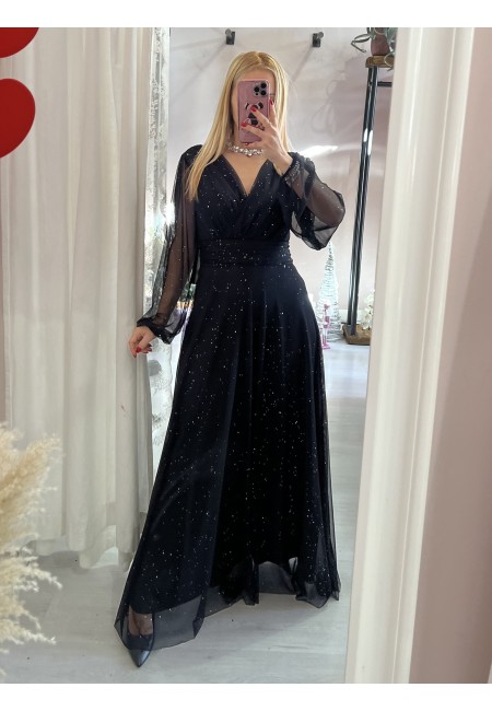 Vestito lungo in chiffon luccicante NERO