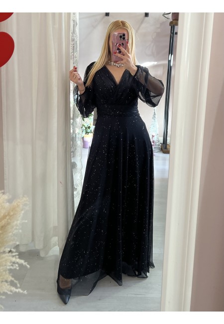 Vestito lungo in chiffon luccicante NERO
