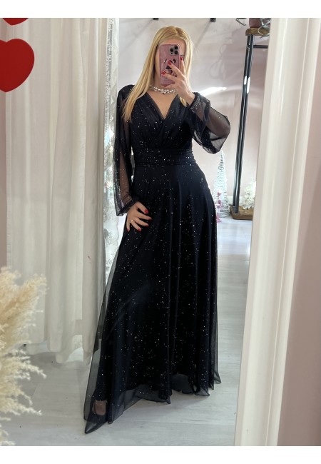 Vestito lungo in chiffon luccicante NERO