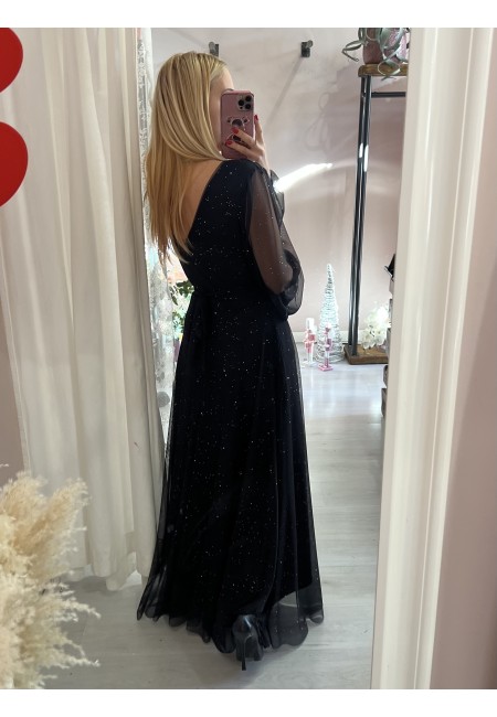 Vestito lungo in chiffon luccicante NERO