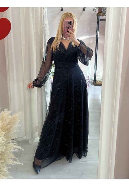 Vestito lungo in chiffon luccicante NERO