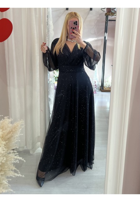 Vestito lungo in chiffon luccicante NERO