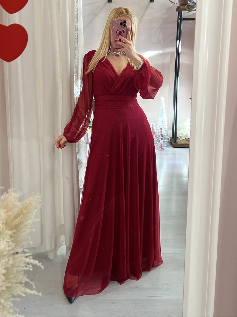 Vestito lungo in chiffon luccicante BORDEAUX