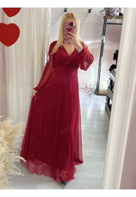 Vestito lungo in chiffon luccicante BORDEAUX