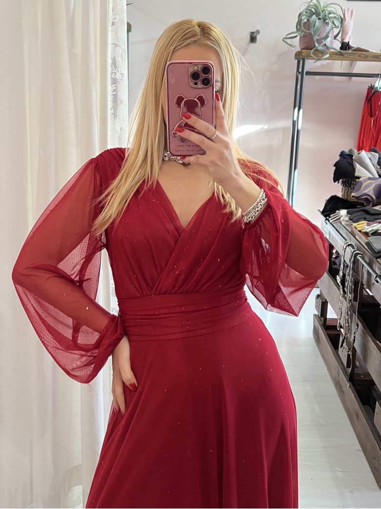 Vestito lungo in chiffon luccicante BORDEAUX