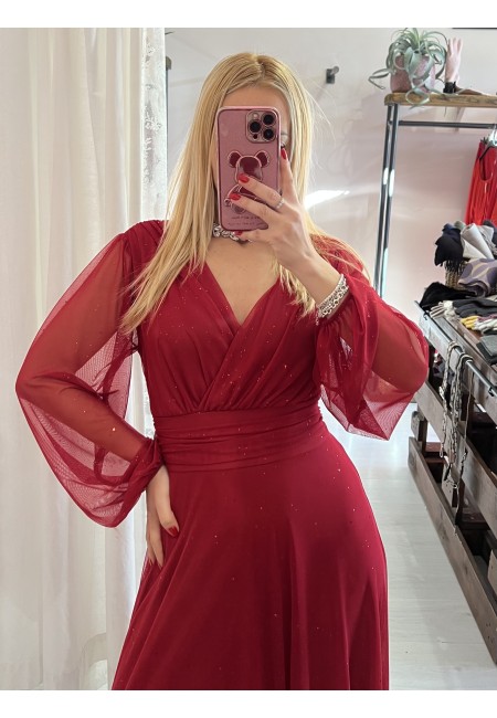 Vestito lungo in chiffon luccicante BORDEAUX