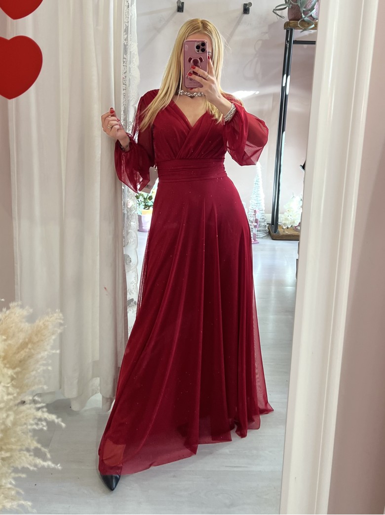 Vestito lungo in chiffon luccicante BORDEAUX