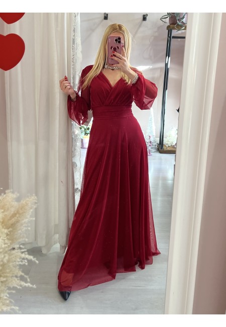 Vestito lungo in chiffon luccicante BORDEAUX