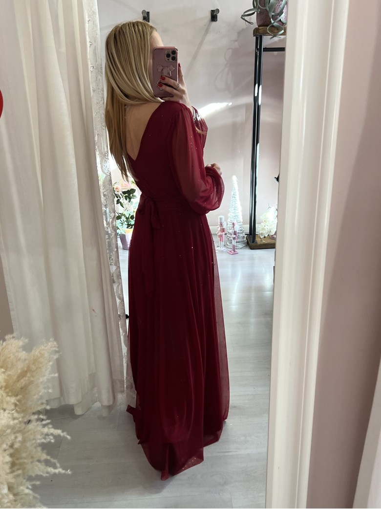 Vestito lungo in chiffon luccicante BORDEAUX