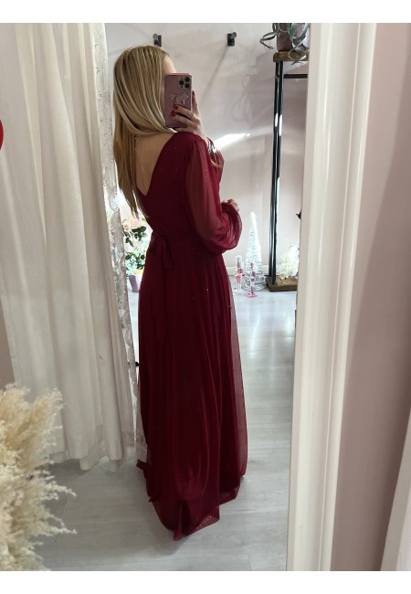 Vestito lungo in chiffon luccicante BORDEAUX