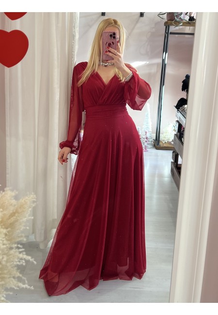 Vestito lungo in chiffon luccicante BORDEAUX