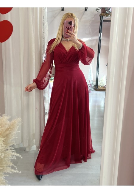 Vestito lungo in chiffon luccicante BORDEAUX