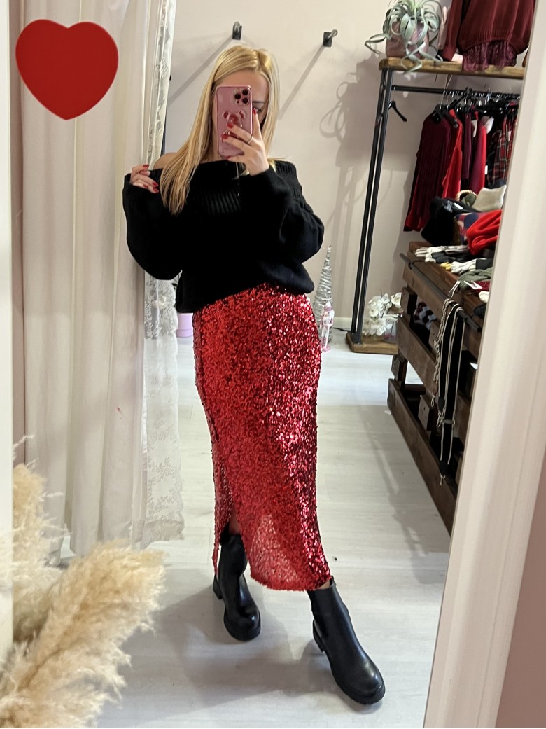 Gonna paillettes lunga rossa