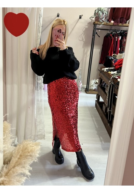 Gonna paillettes lunga rossa