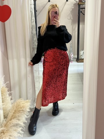 Gonna paillettes lunga rossa 2