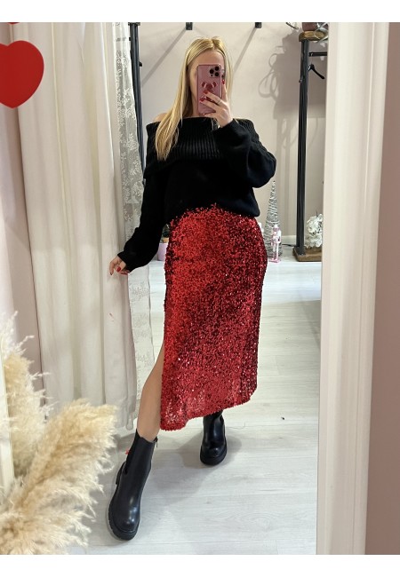 Gonna paillettes lunga rossa