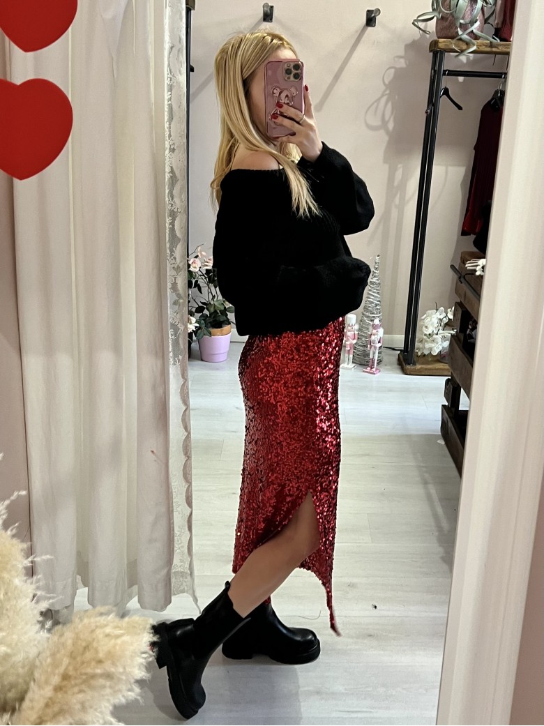 Gonna paillettes lunga rossa