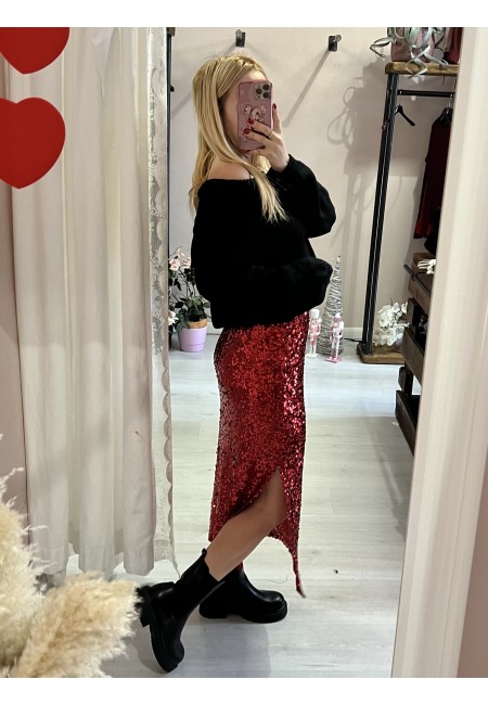 Gonna paillettes lunga rossa