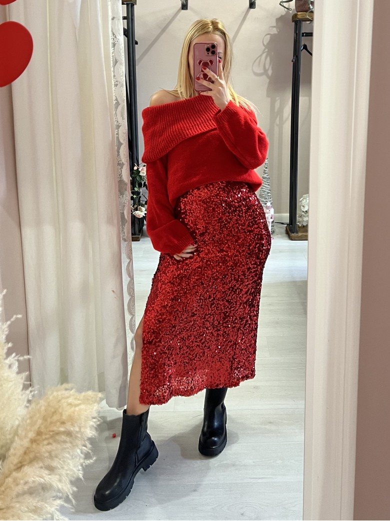 Gonna paillettes lunga rossa
