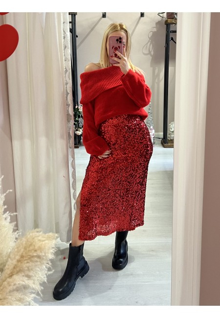 Gonna paillettes lunga rossa