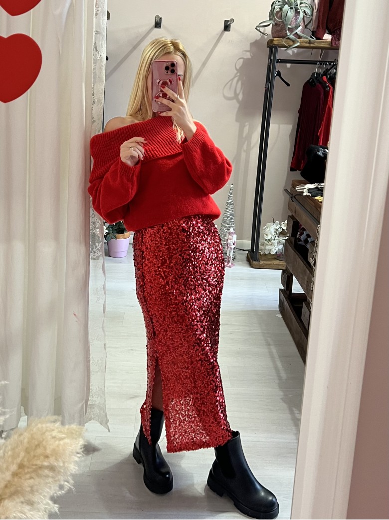 Gonna paillettes lunga rossa