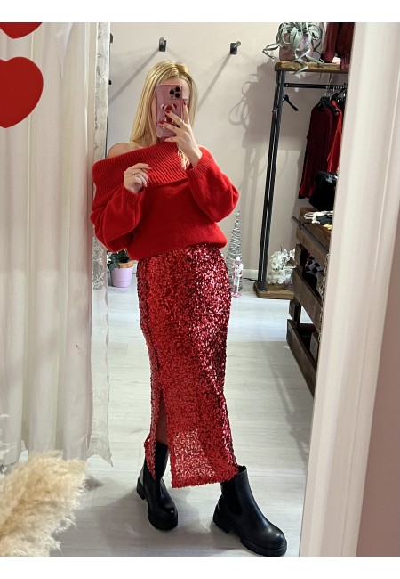 Gonna paillettes lunga rossa