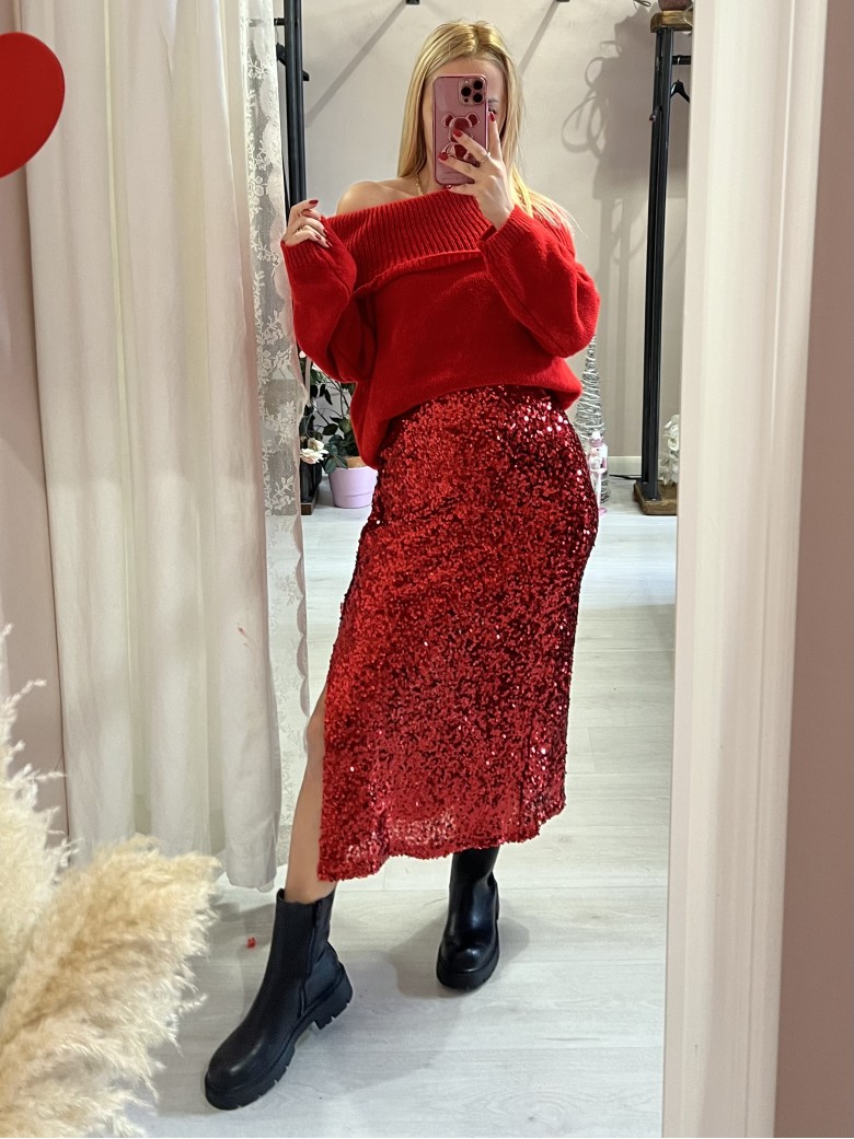 Gonna paillettes lunga rossa