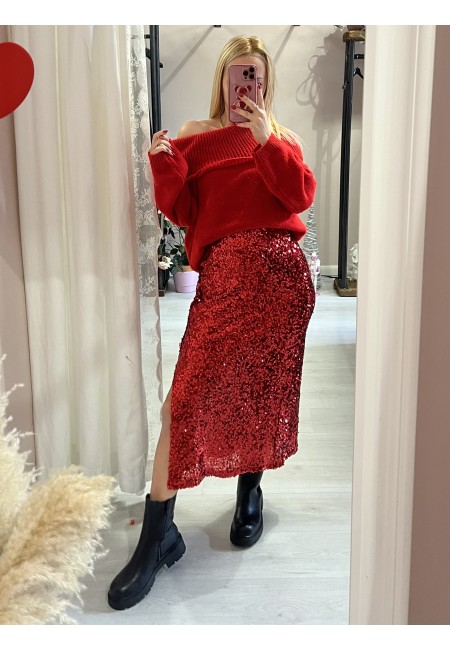 Gonna paillettes lunga rossa