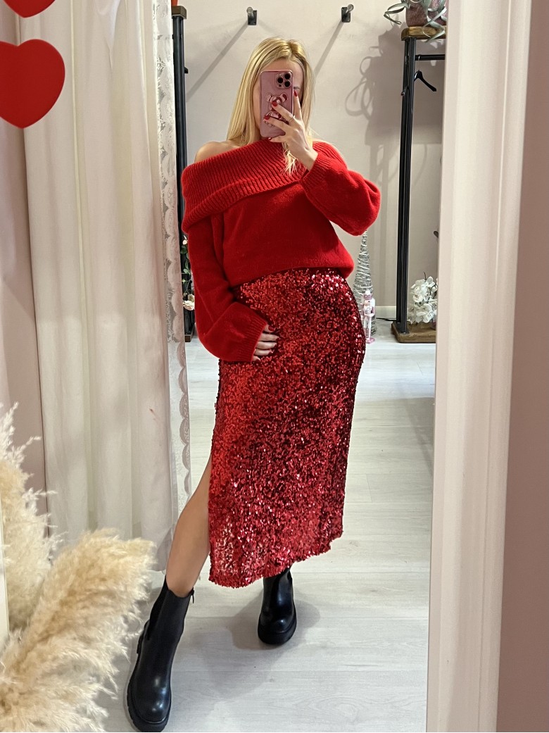 Gonna paillettes lunga rossa