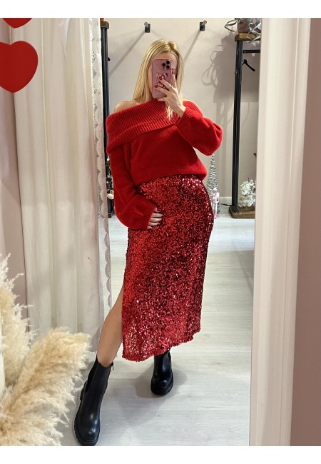 Gonna paillettes lunga rossa
