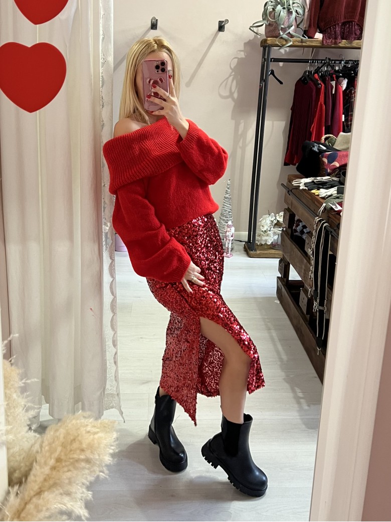 Gonna paillettes lunga rossa