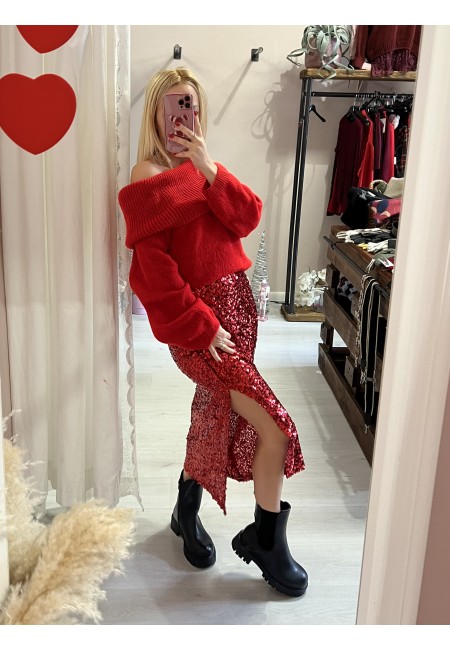 Gonna paillettes lunga rossa