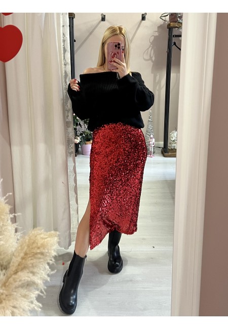 Gonna paillettes lunga rossa