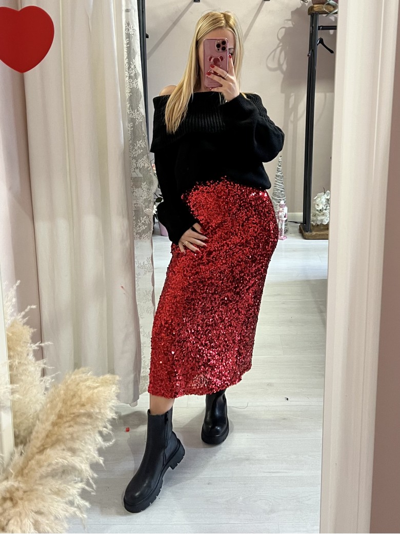 Gonna paillettes lunga rossa