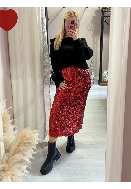 Gonna paillettes lunga rossa