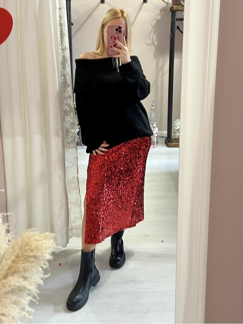 Gonna paillettes lunga rossa