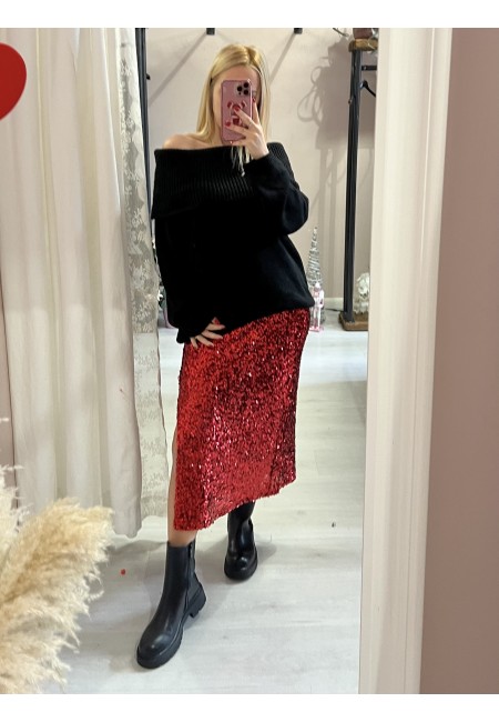Gonna paillettes lunga rossa