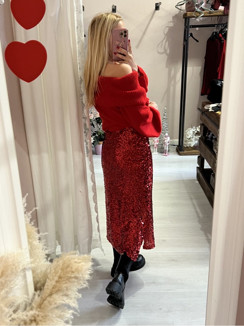 Gonna paillettes lunga rossa