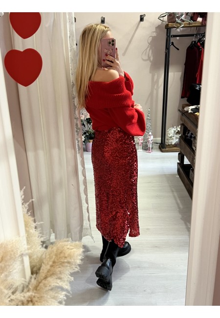 Gonna paillettes lunga rossa