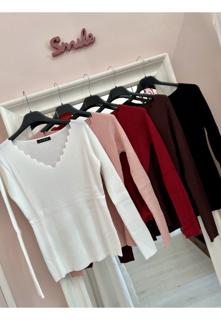 Maglioncino scollo a V ondulato viscosa rosa