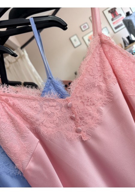 Canotta in raso con pizzo rosa