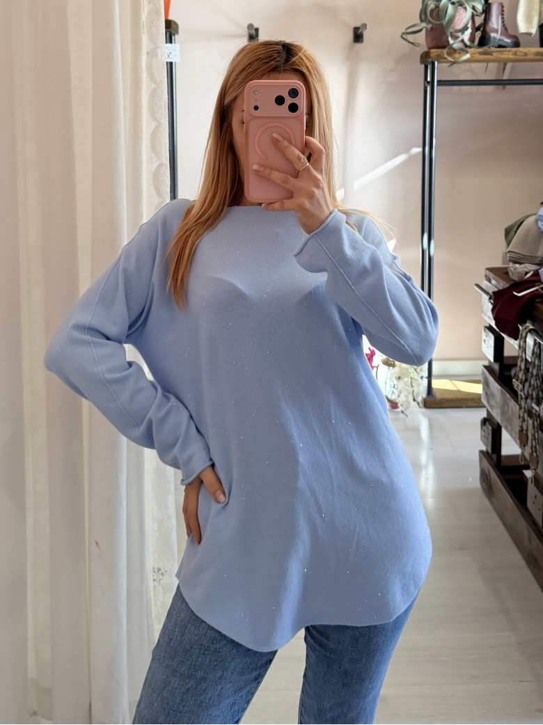 Maxi maglia micropaillettes celeste